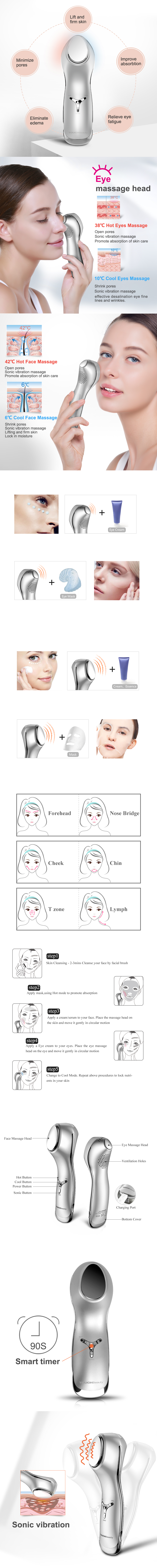 TOUCHBeauty Smart Hot/Cool Sonic Vibration Facial & Eye Massager Skin Rejuvenator