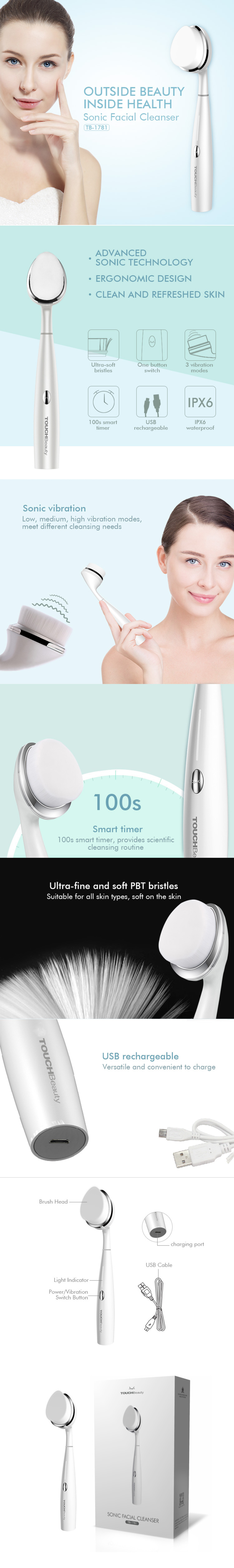 TOUCHBeauty Ultra-Soft Smart Sonic Facial Cleanser Brush