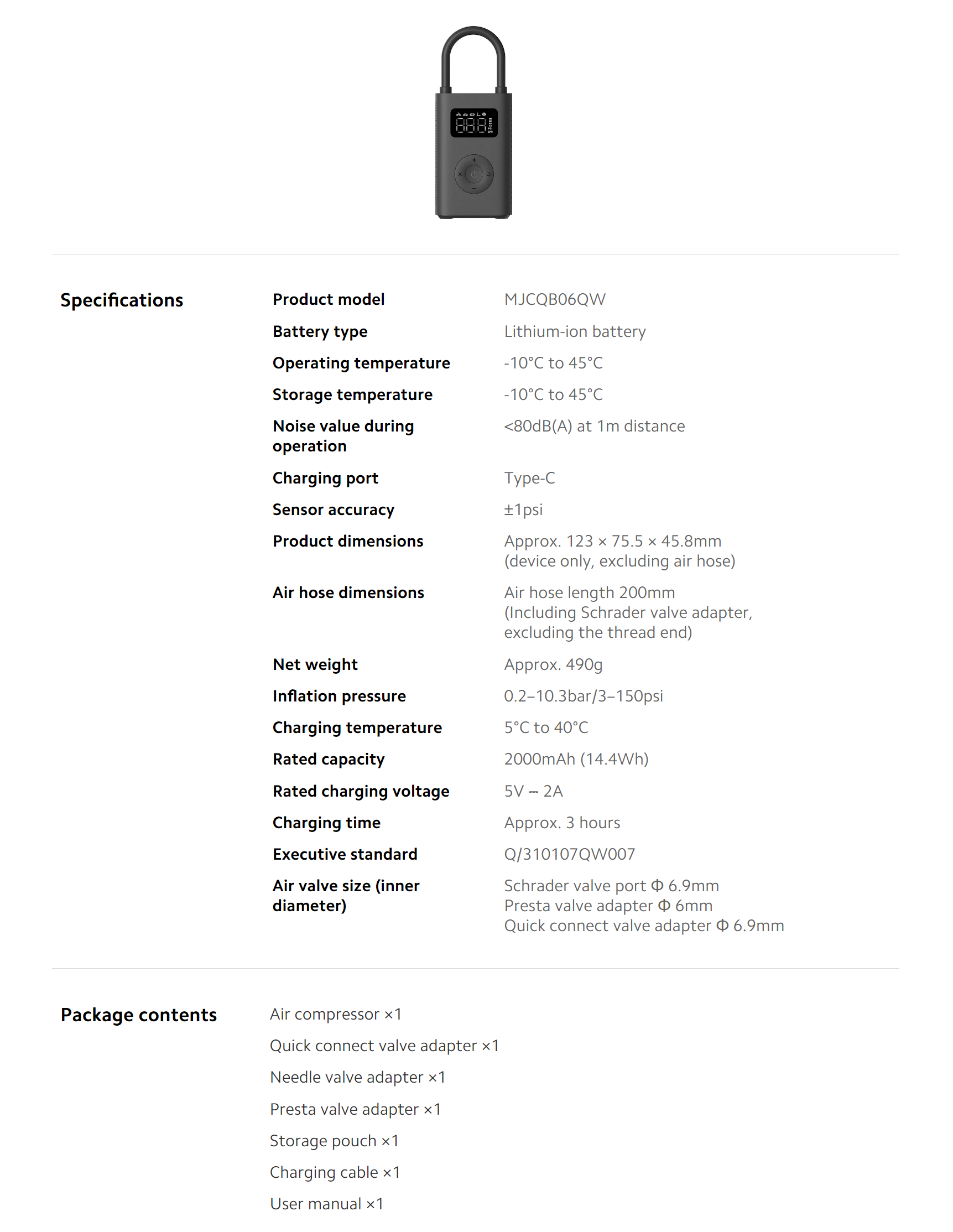 Xiaomi Portable Electric Air Compressor 2