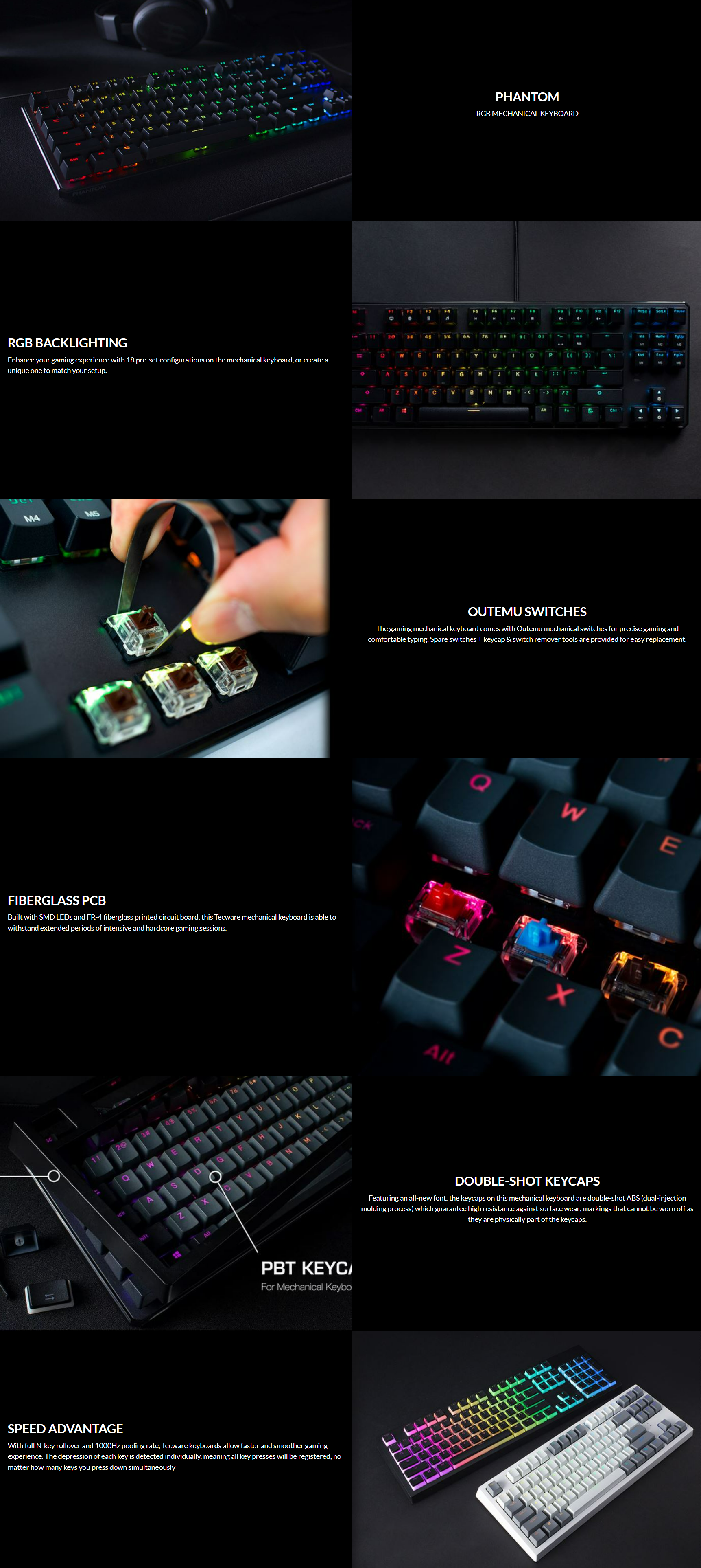 Tecware Phantom 87 RGB TKL Mechanical Tenkeyless Hot-Swappable Wired Gaming Keyboard Outemu Red Switch